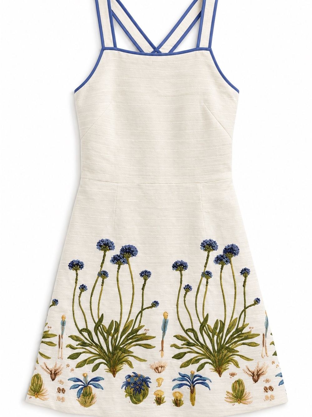 Tory Burch Emilia Dress Women Size 4 White Blue NWT Floral Botanical A-Line Mini - Picture 3 of 11